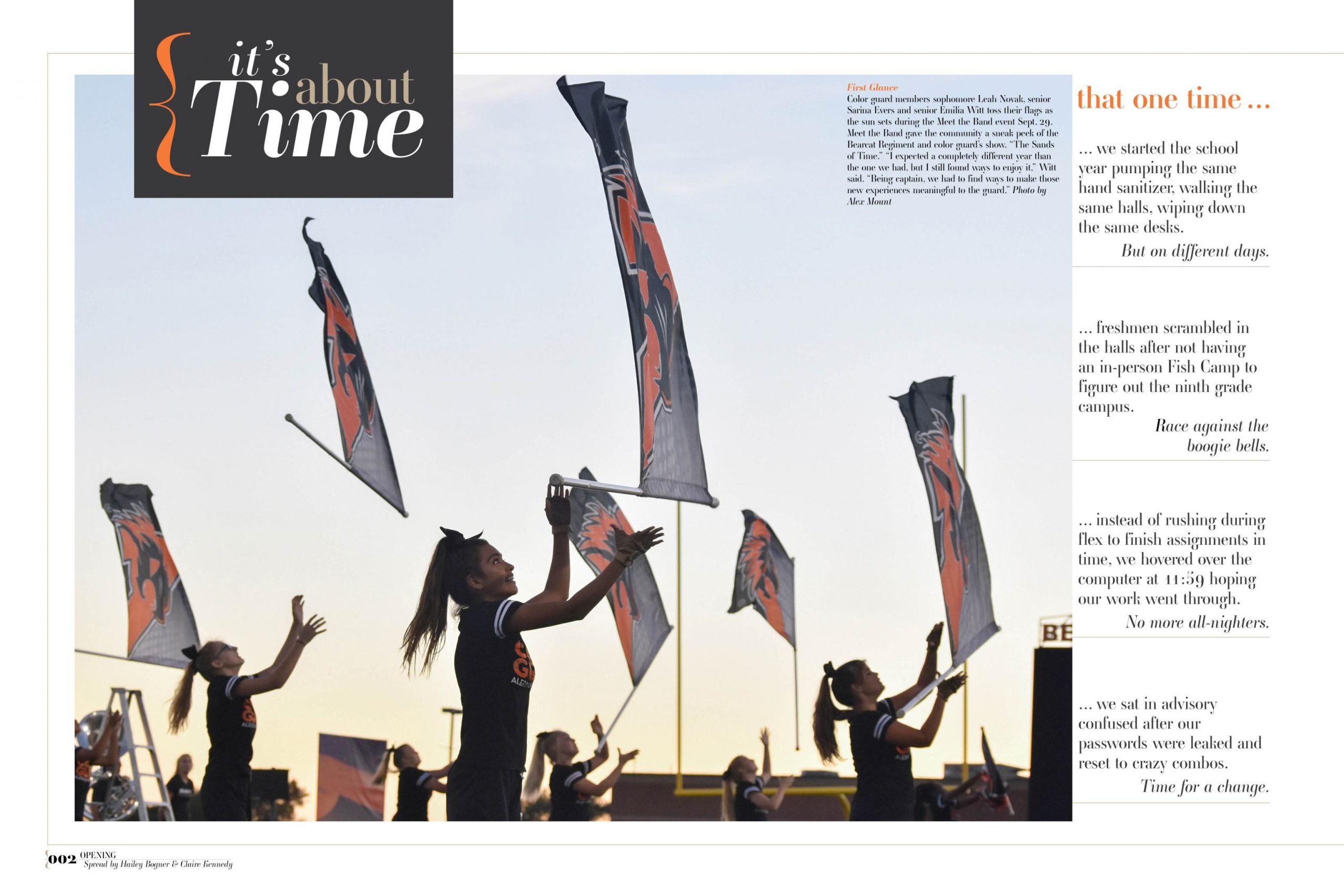 a yearbook spread with the headline "About Time"