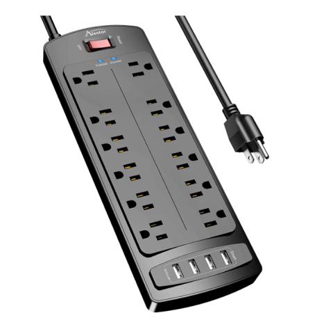 a photo of a black surge protector 